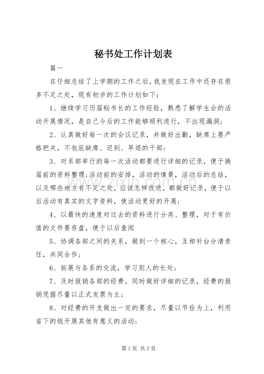 秘书处工作计划表.docx_第1页