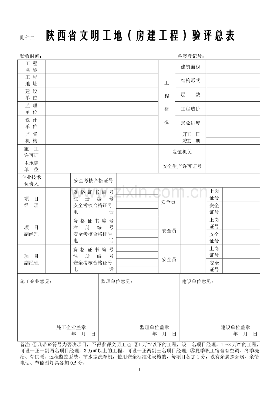 陕西省文明工地（房建工程）验评总表.doc_第1页
