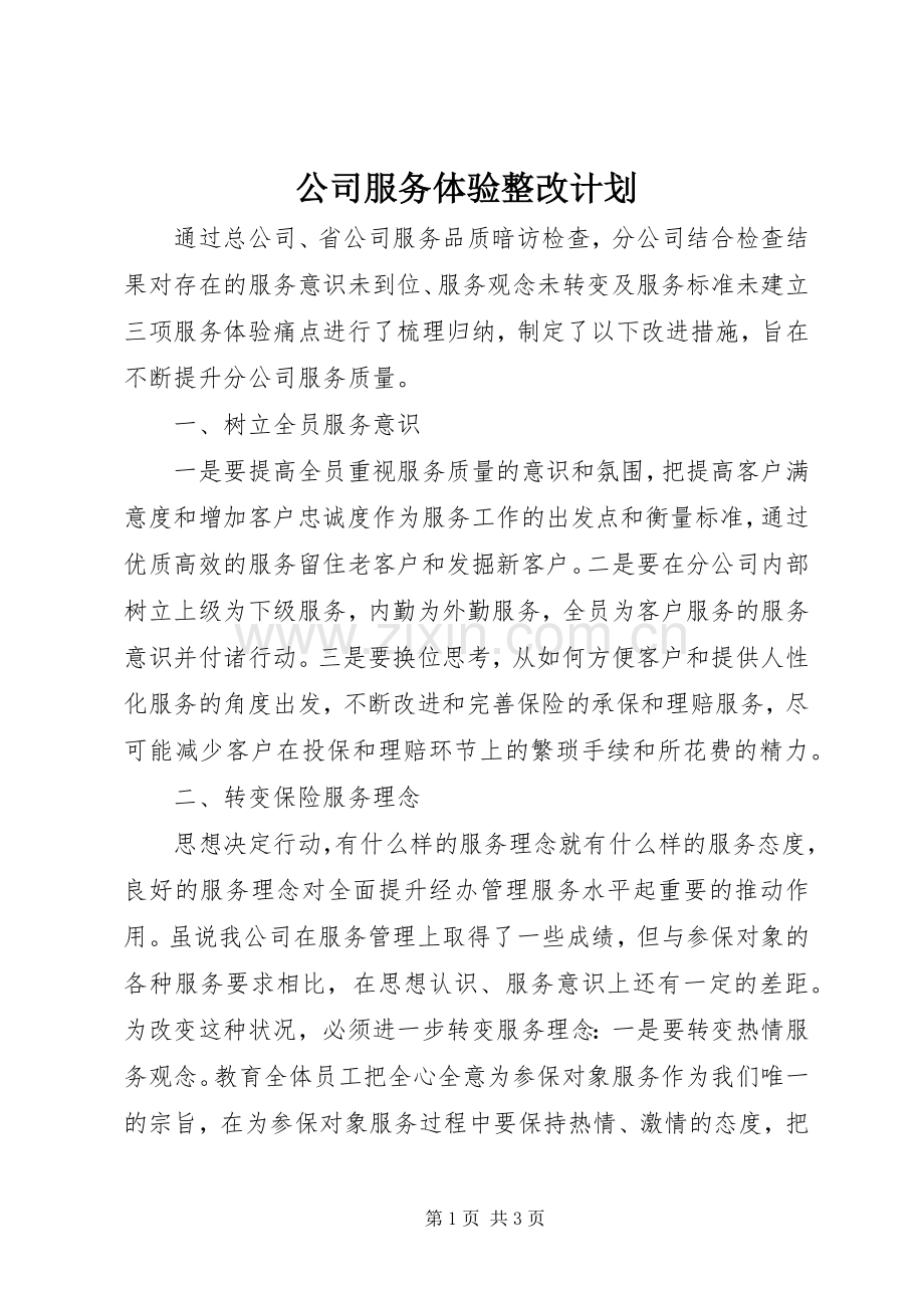 公司服务体验整改计划.docx_第1页