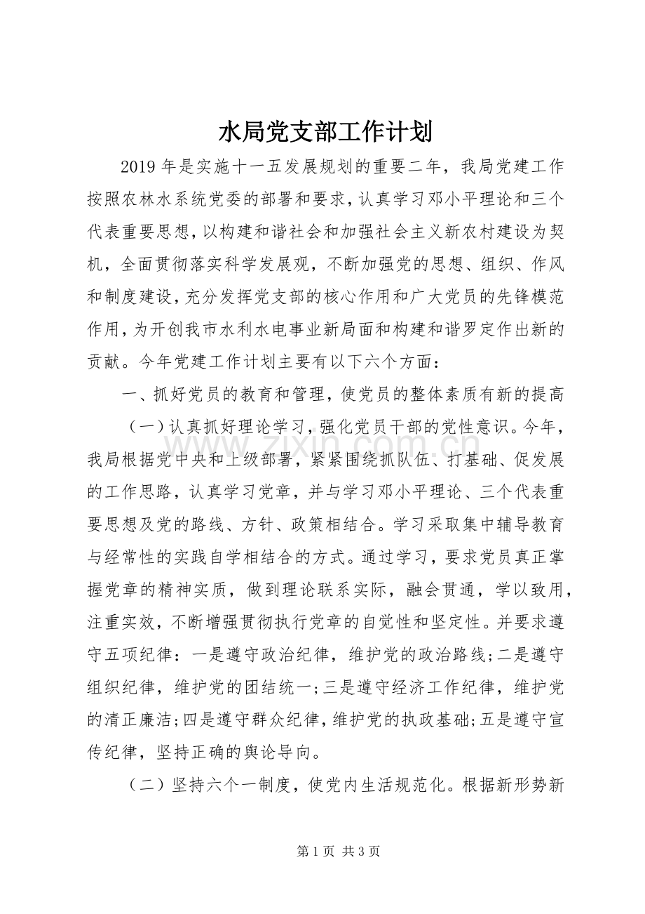 水局党支部工作计划.docx_第1页