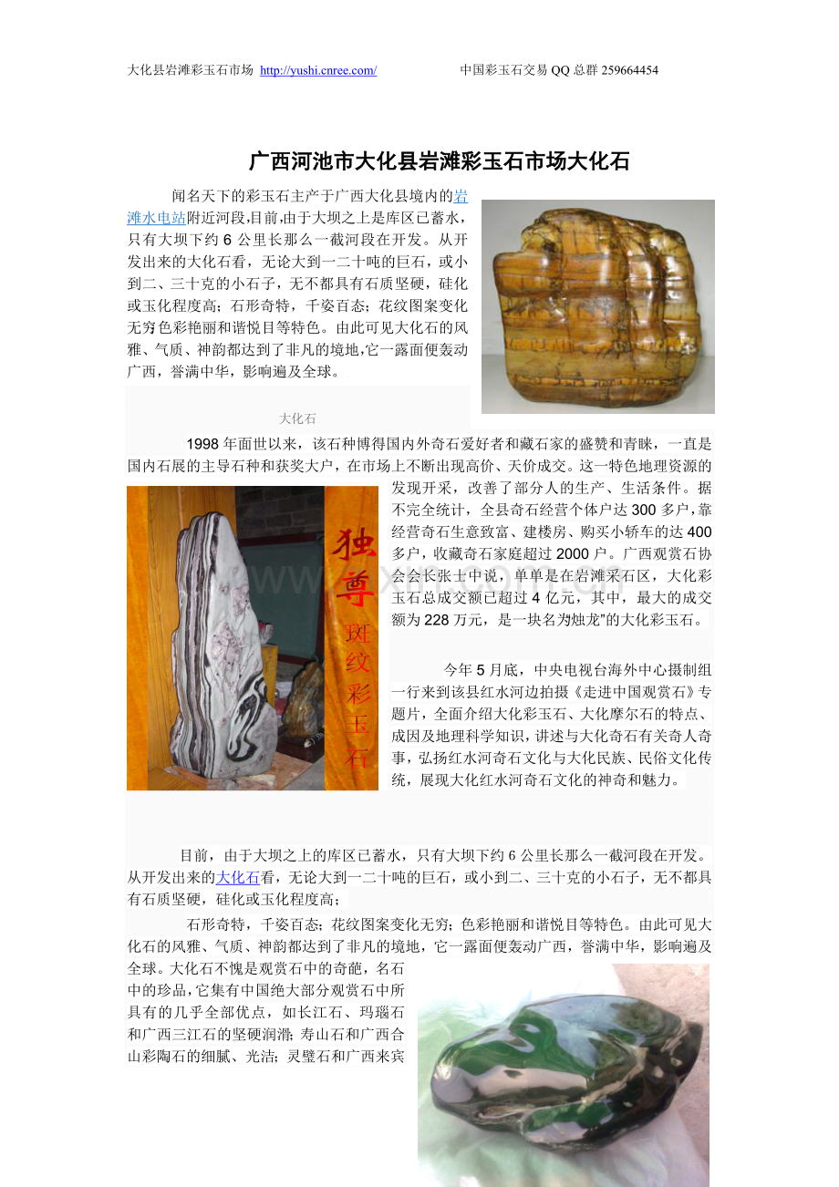 广西河池市大化县岩滩彩玉石市场大化奇石.doc_第1页