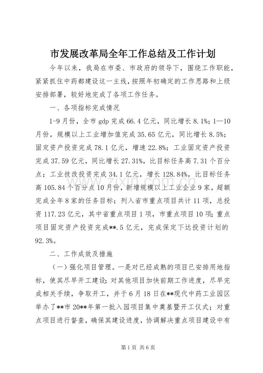 市发展改革局全年工作总结及工作计划 .docx_第1页