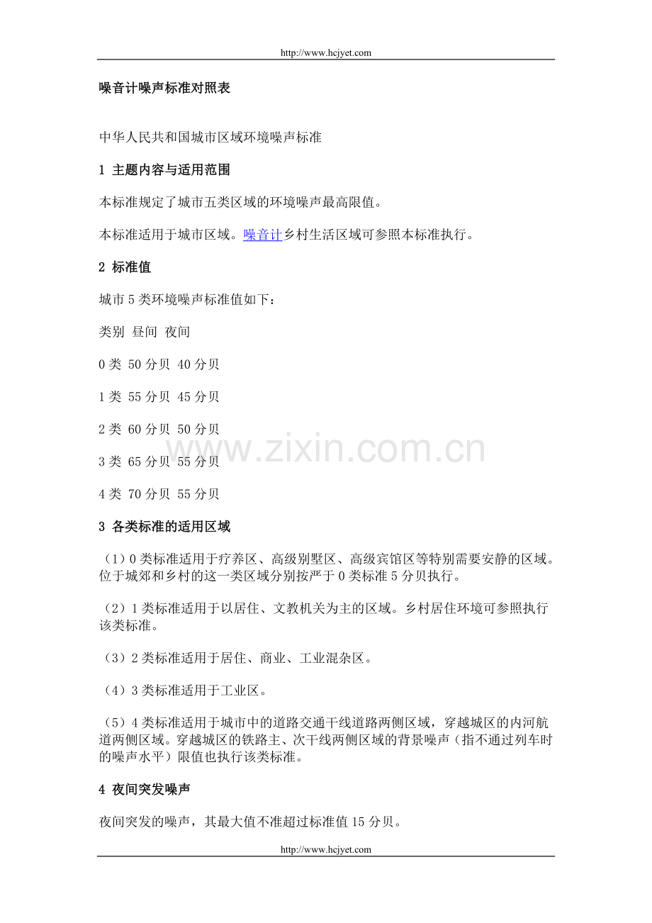 噪音计噪声标准对照表.doc_第1页
