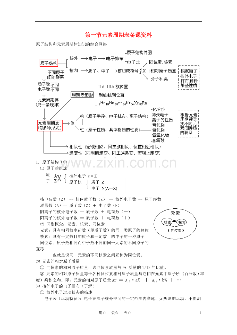高中化学第一节元素周期表备课资料教案新人教版必修2.doc_第1页