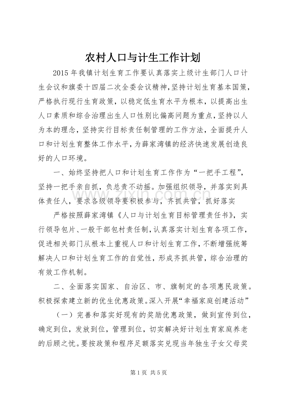 农村人口与计生工作计划.docx_第1页