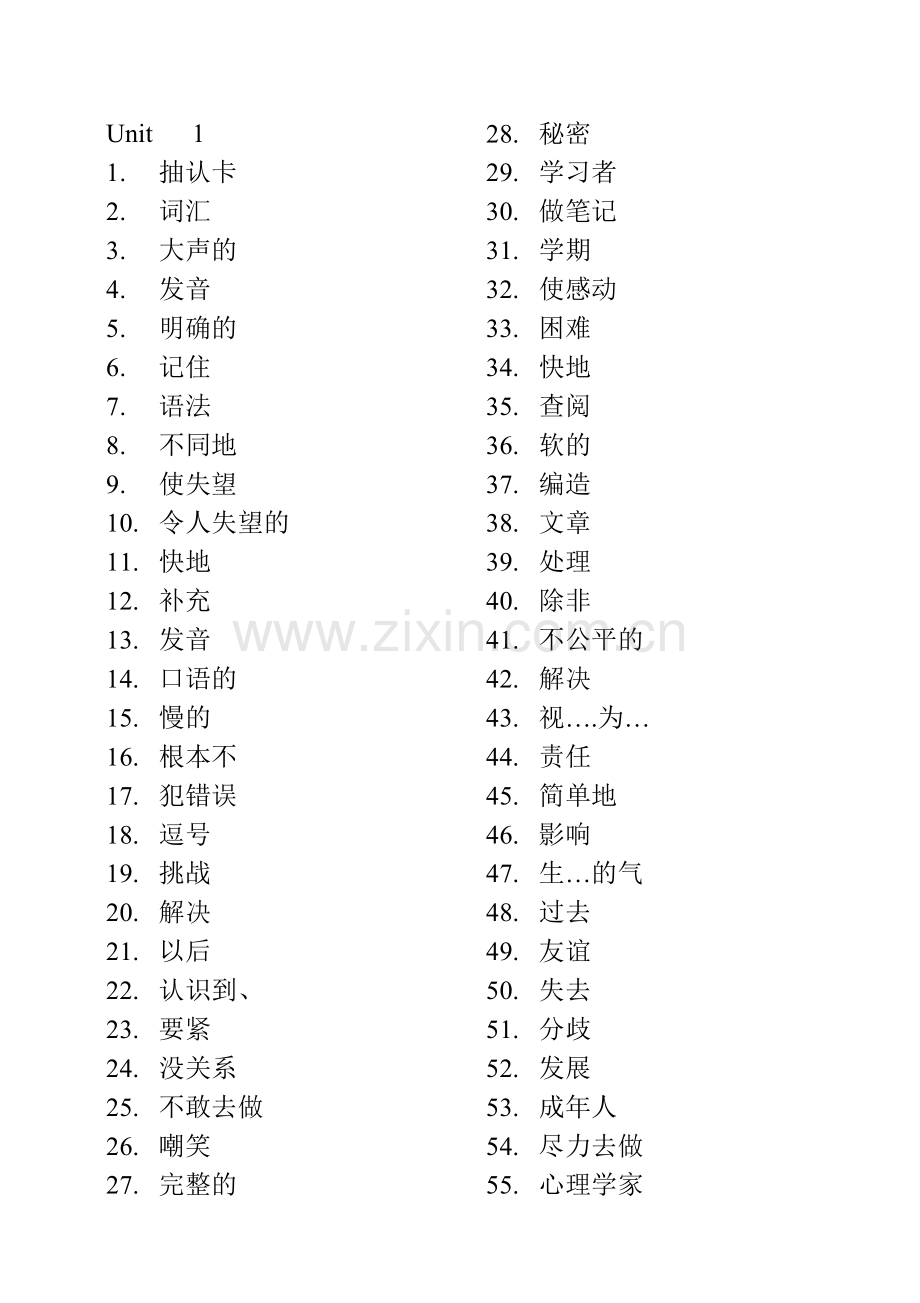 英语新目标九年级1-15单元单词.汉语版.doc_第1页