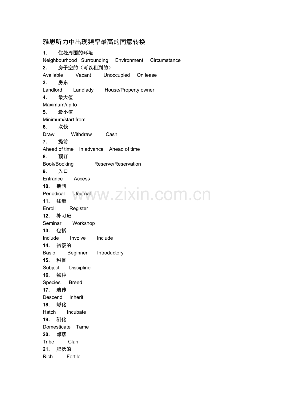 雅思听力中出现频率最高的同意转换.doc_第1页