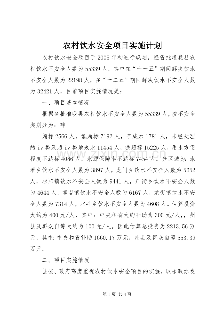 农村饮水安全项目实施计划.docx_第1页