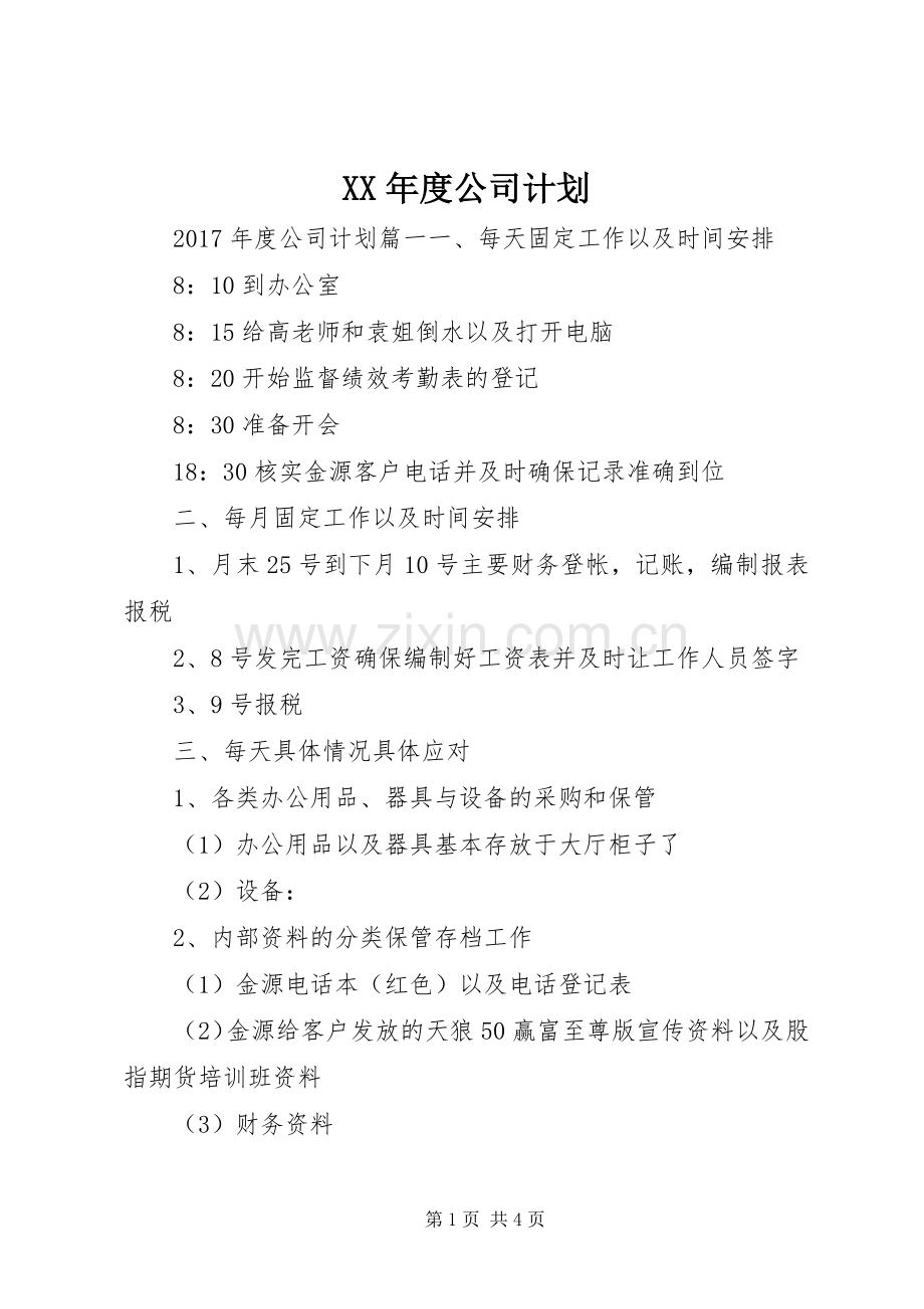 XX年度公司计划.docx_第1页