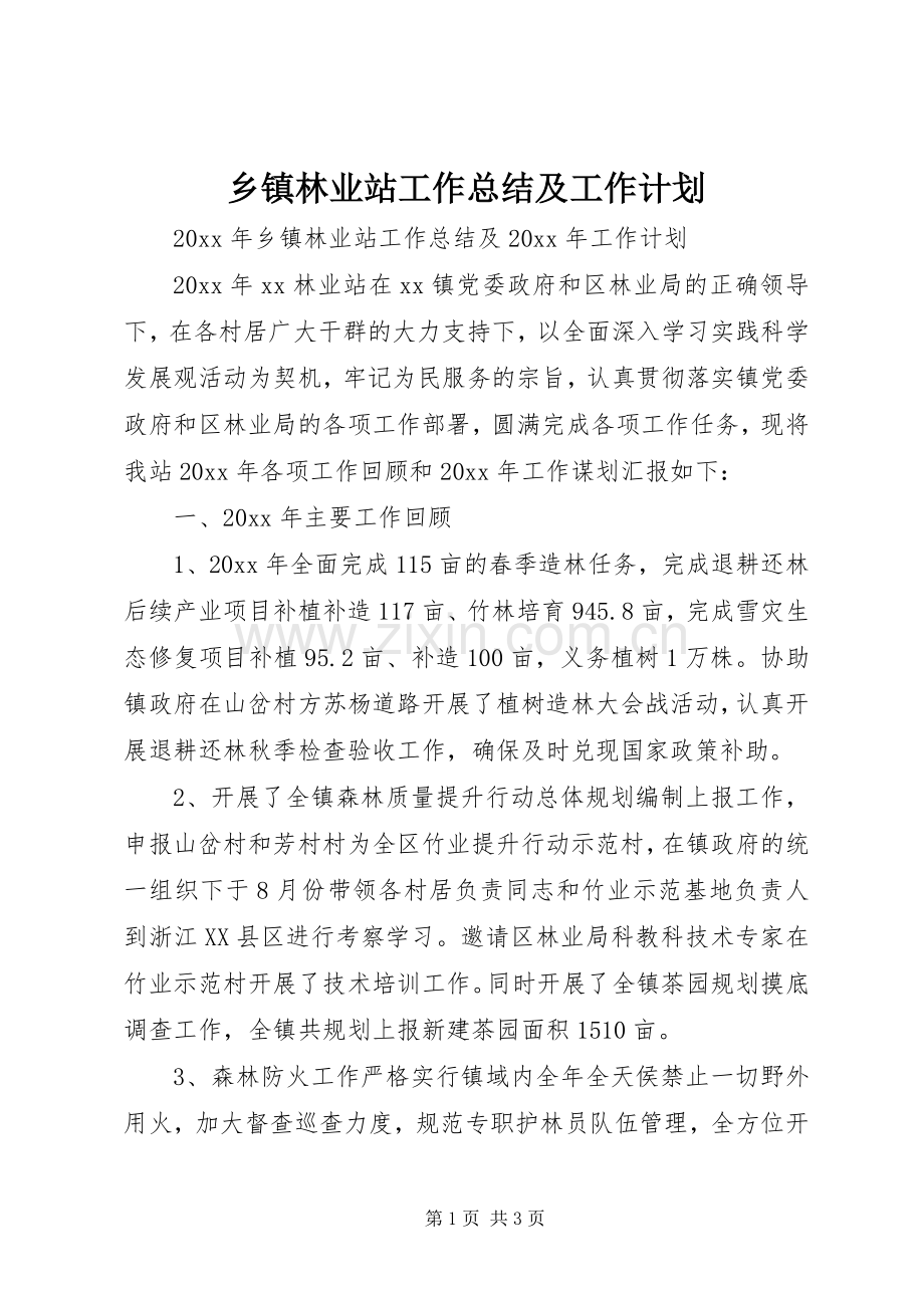 乡镇林业站工作总结及工作计划.docx_第1页