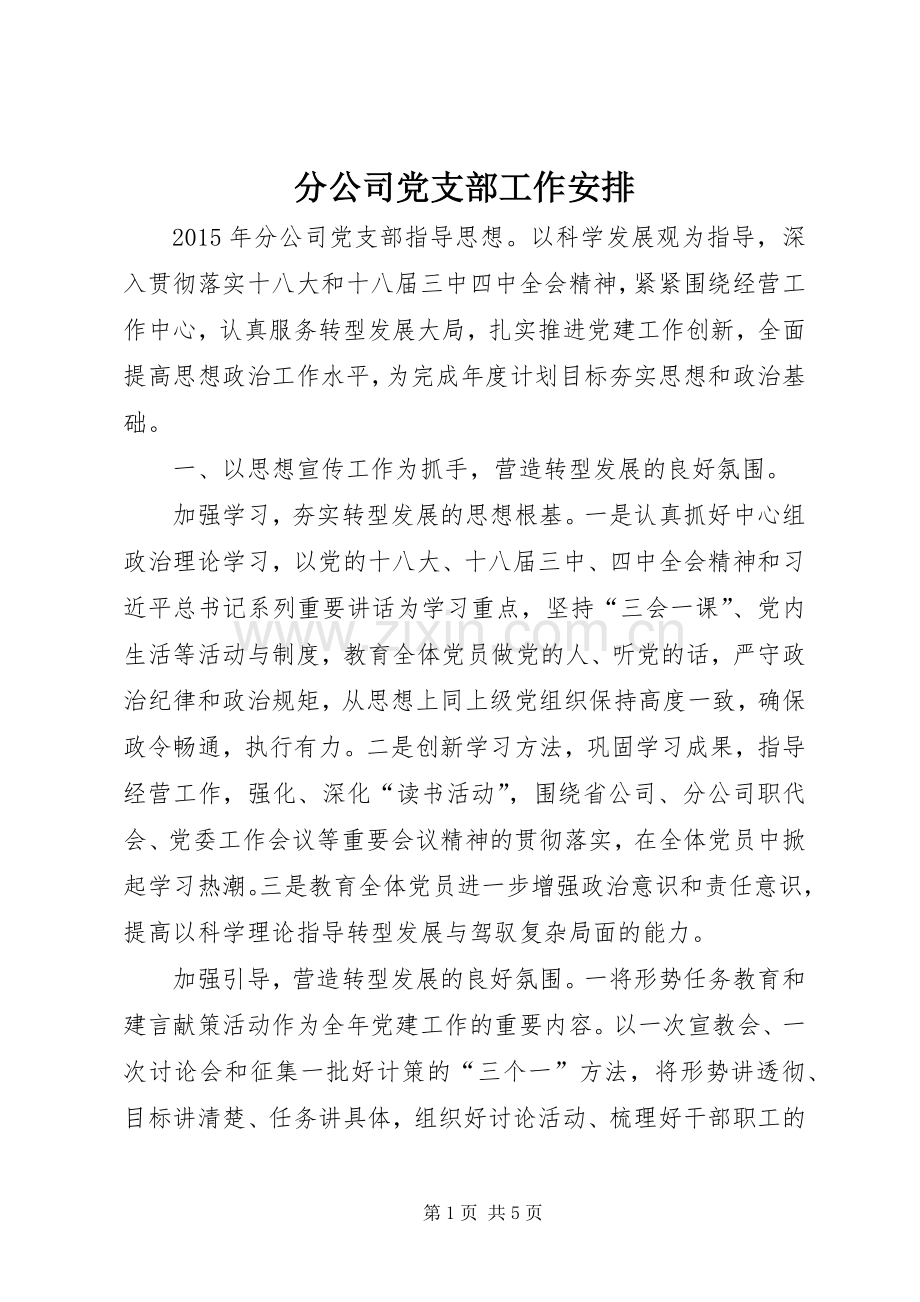 分公司党支部工作安排.docx_第1页