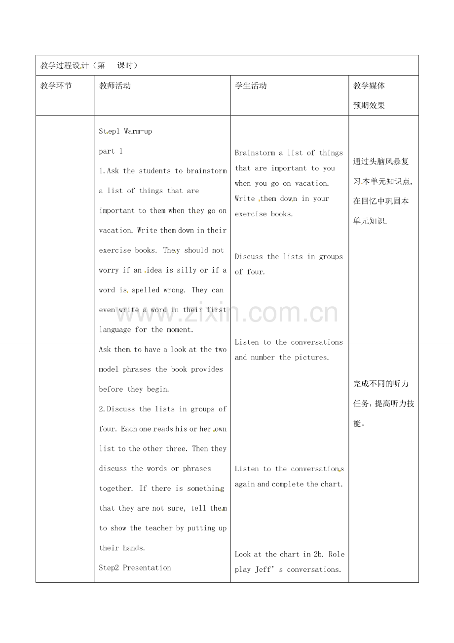 新疆生产建设兵团第五师八十六团第一中学九年级英语全册 Unit 7 Where would you like to visit第三课时教学设计 人教新目标版.doc_第2页