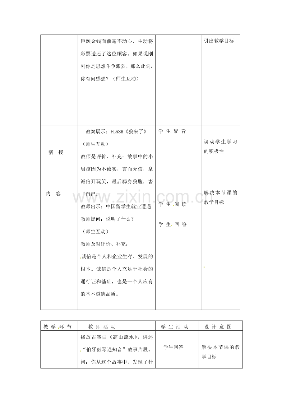 北京市豆各庄中学八年级政治上册 4.10 诚信是金教案 新人教版.doc_第2页