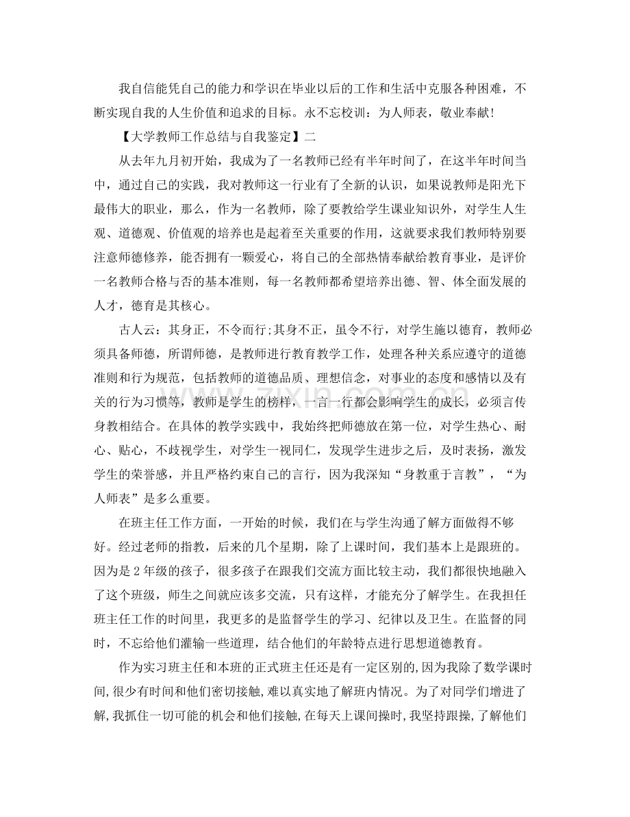 大学教师工作总结与自我鉴定.docx_第2页