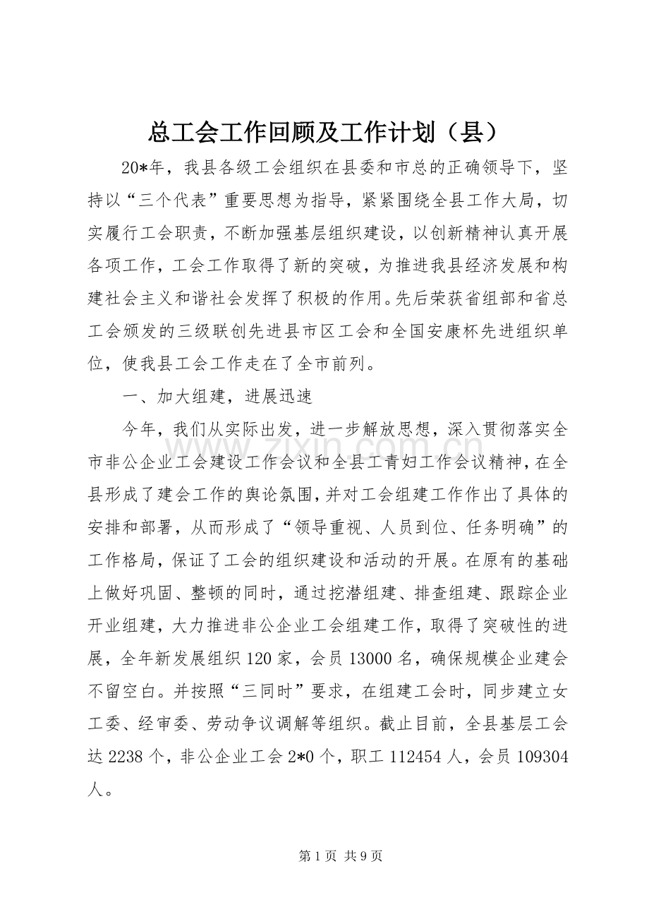 总工会工作回顾及工作计划（县）.docx_第1页