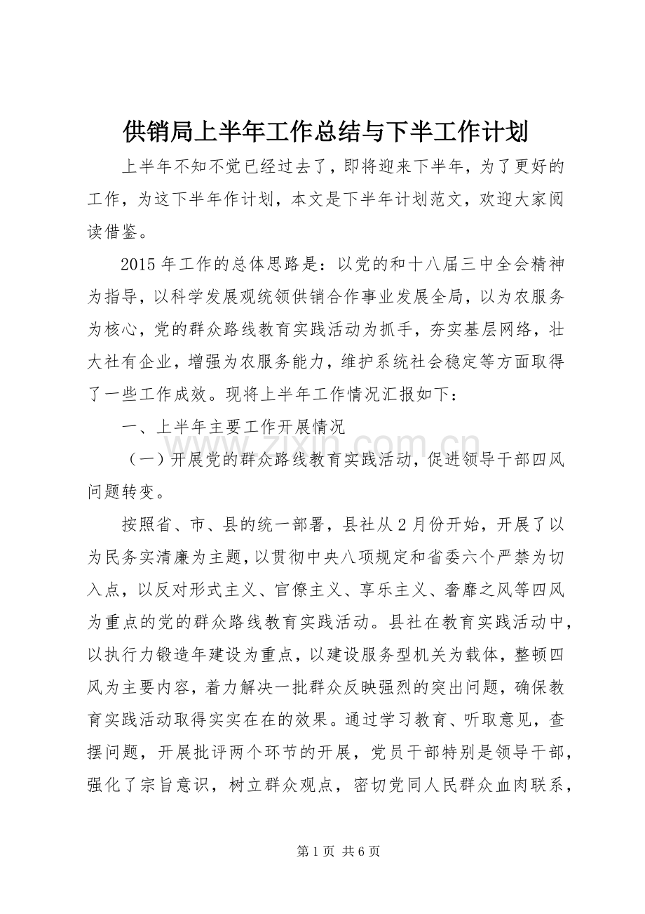 供销局上半年工作总结与下半工作计划.docx_第1页