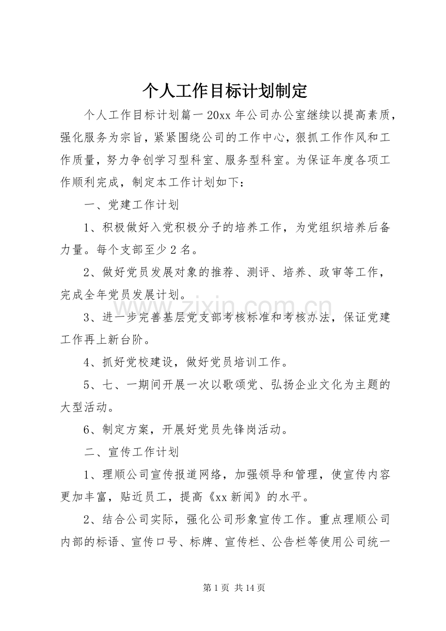 个人工作目标计划制定 .docx_第1页