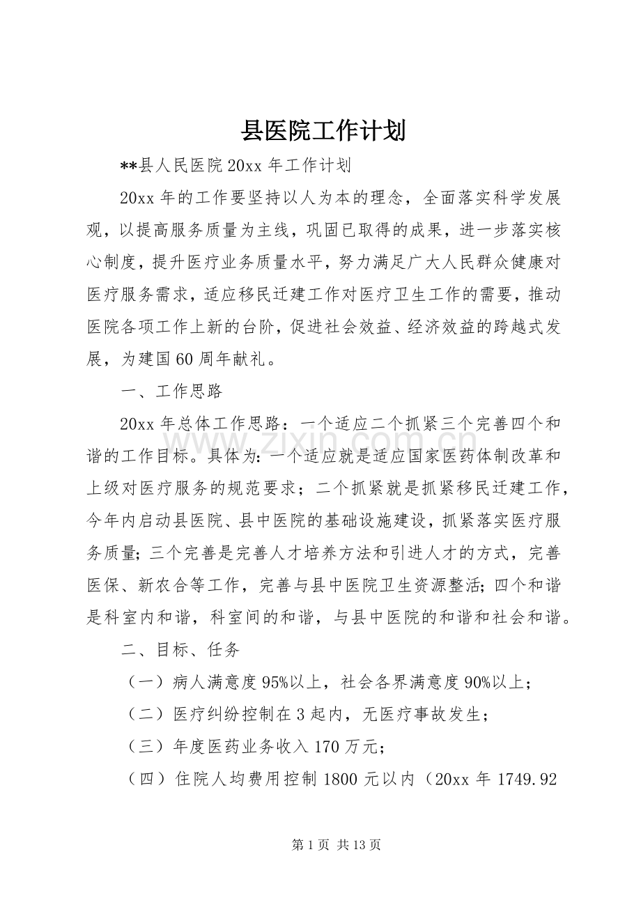 县医院工作计划.docx_第1页