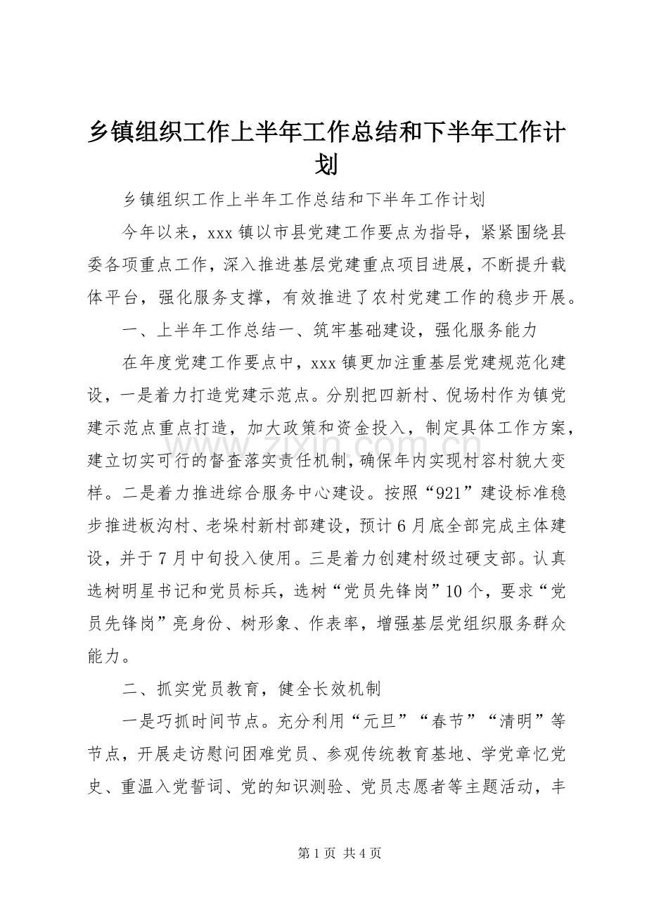 乡镇组织工作上半年工作总结和下半年工作计划.docx_第1页