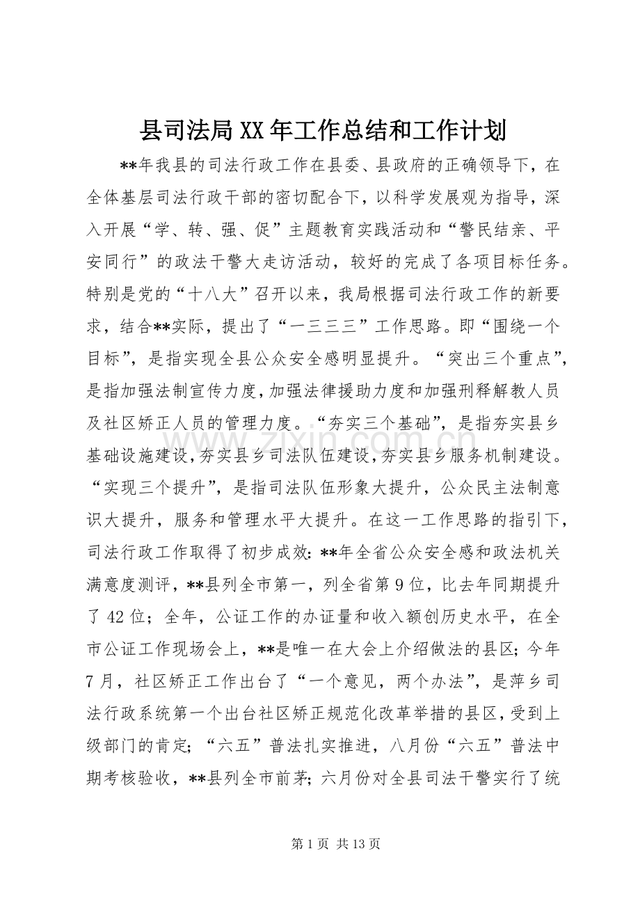 县司法局XX年工作总结和工作计划.docx_第1页