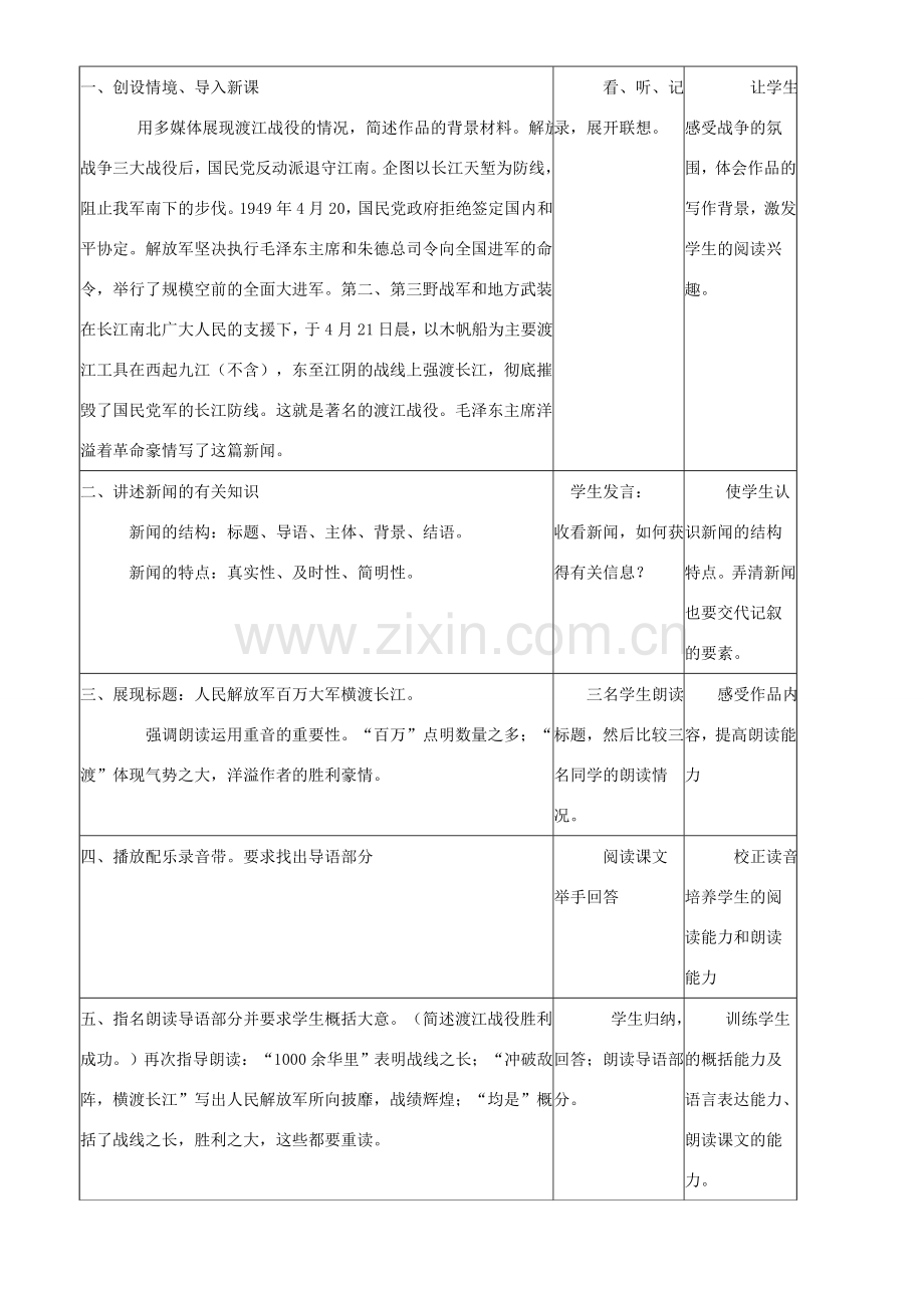 七年级语文下册 人民解放军百万大军横渡长江教案 浙教版.doc_第2页