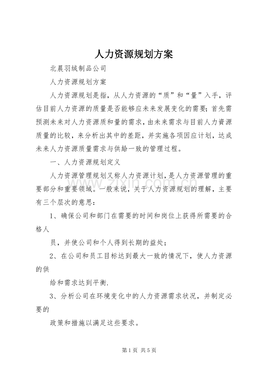 人力资源规划方案 .docx_第1页