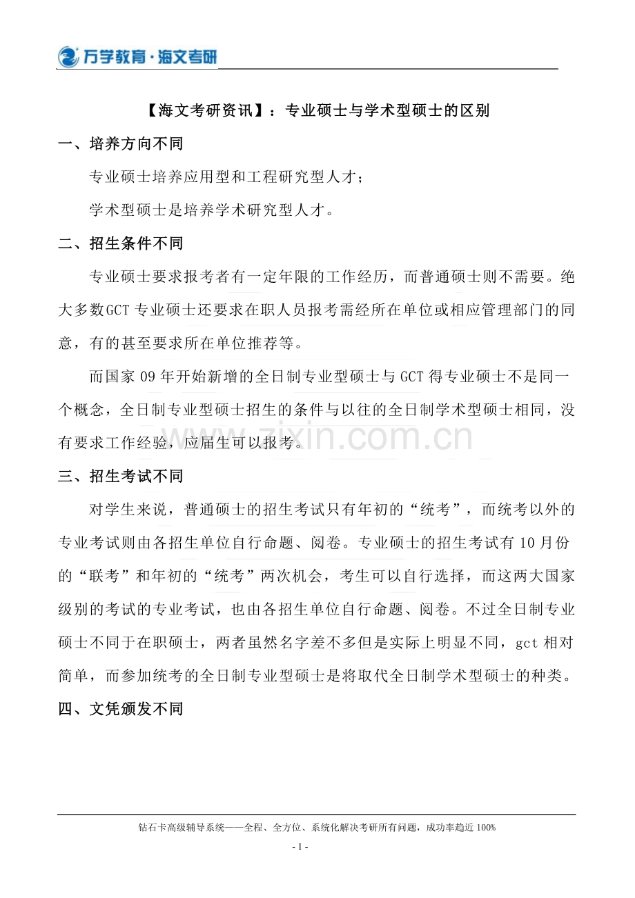 【海文考研资讯】：专业硕士与学术型硕士的区别.doc_第1页