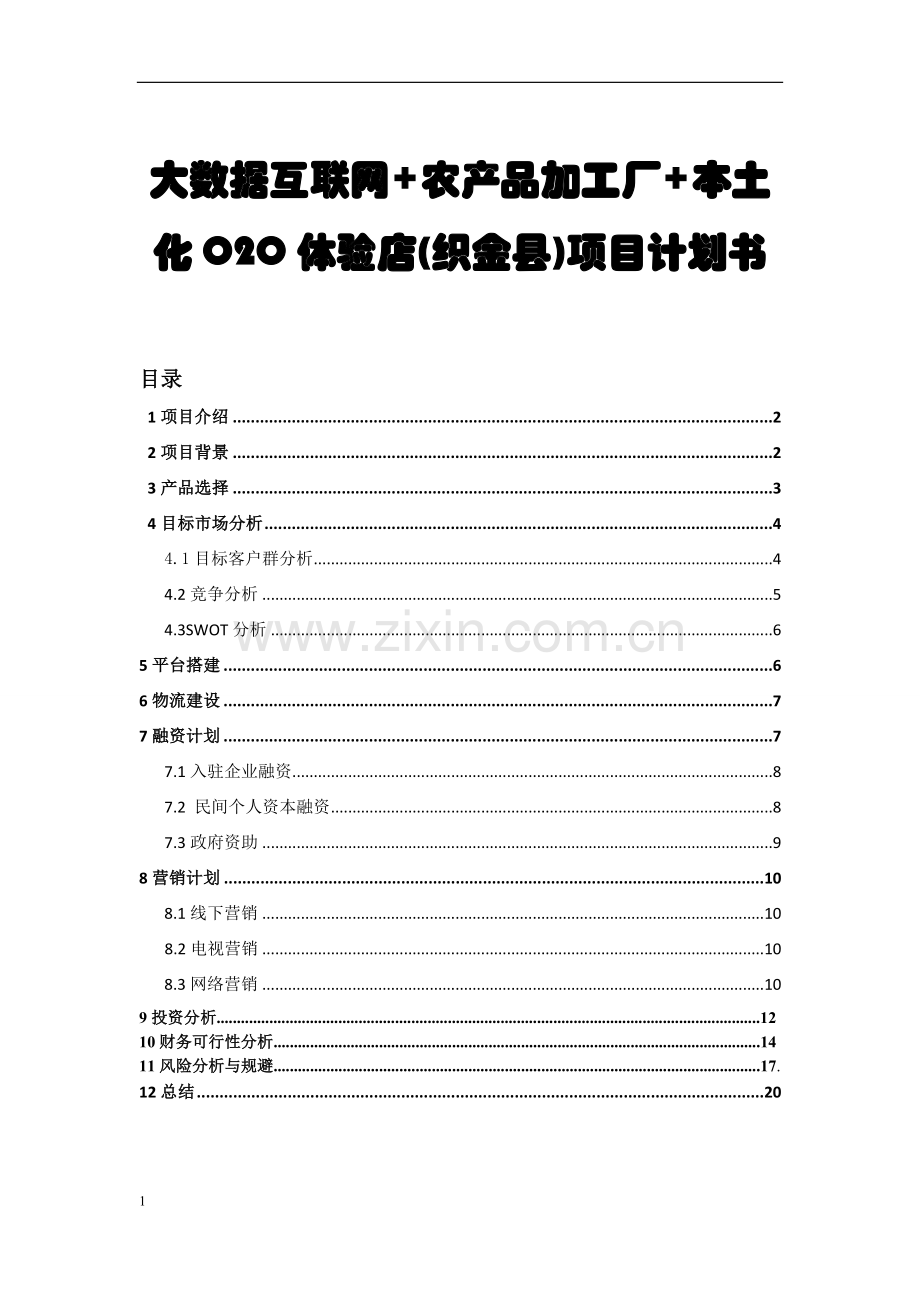 互联网+农产品加工项目计划书.doc_第1页
