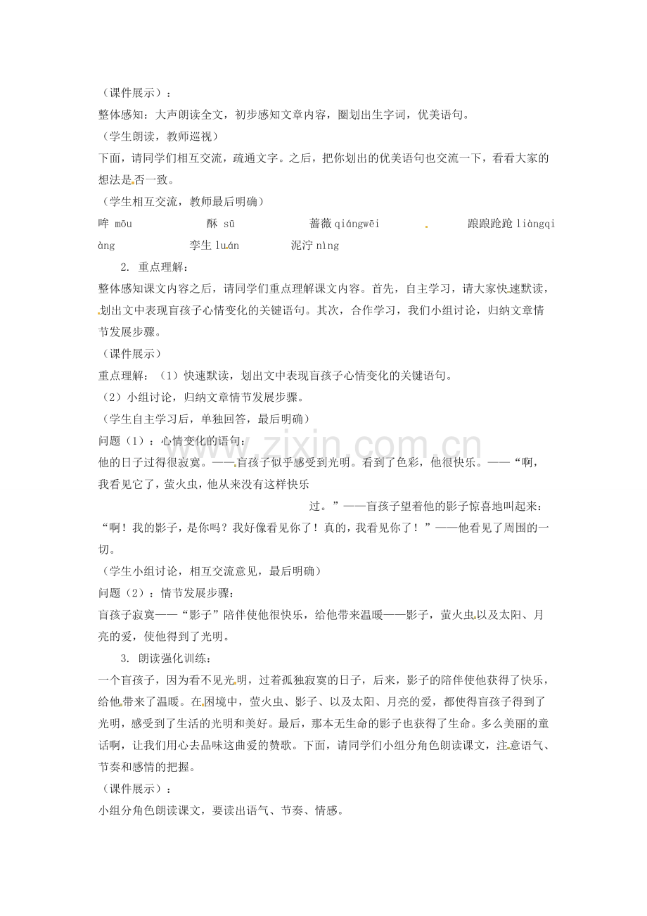浙江省江山市峡口初级中学七年级语文上册《盲孩子和他的影子》教案2 人教新课标版.doc_第2页