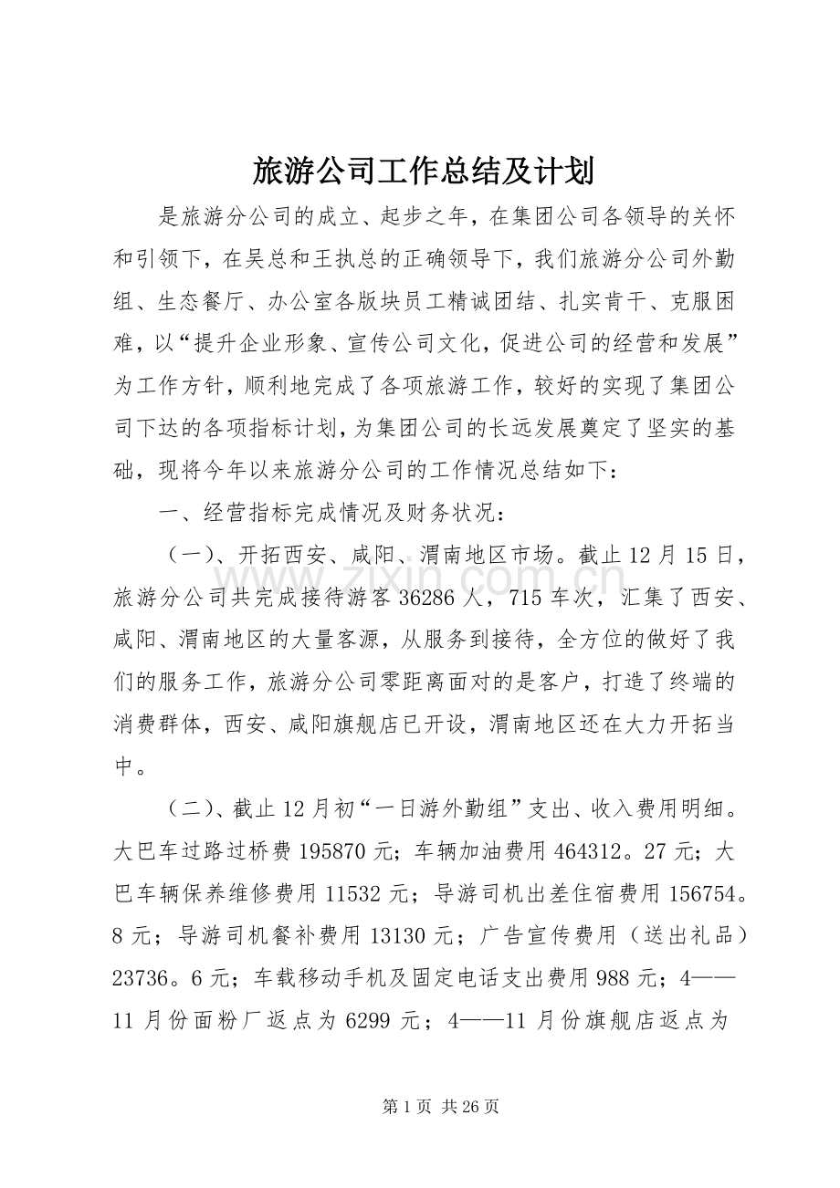 旅游公司工作总结及计划.docx_第1页