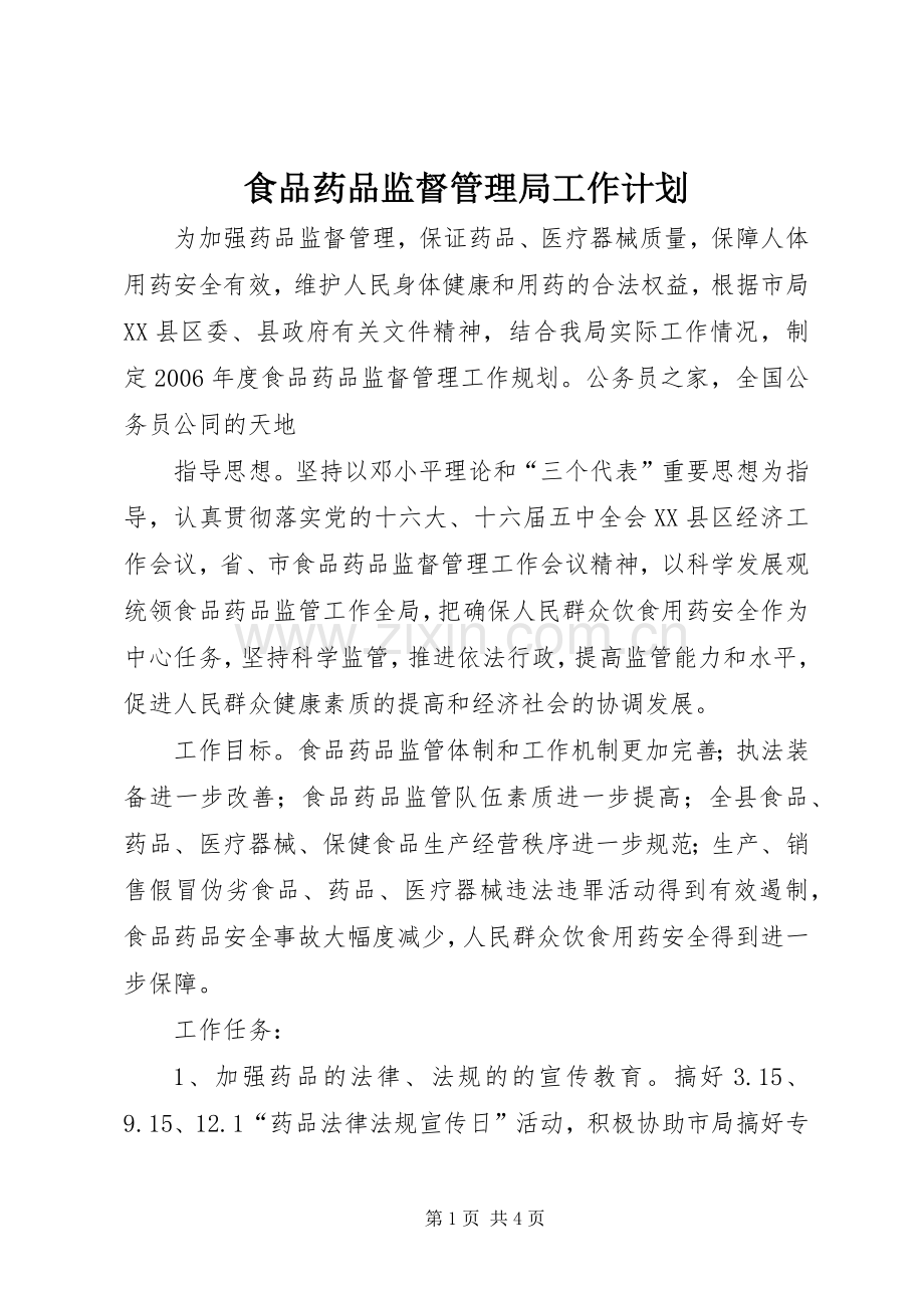 食品药品监督管理局工作计划.docx_第1页