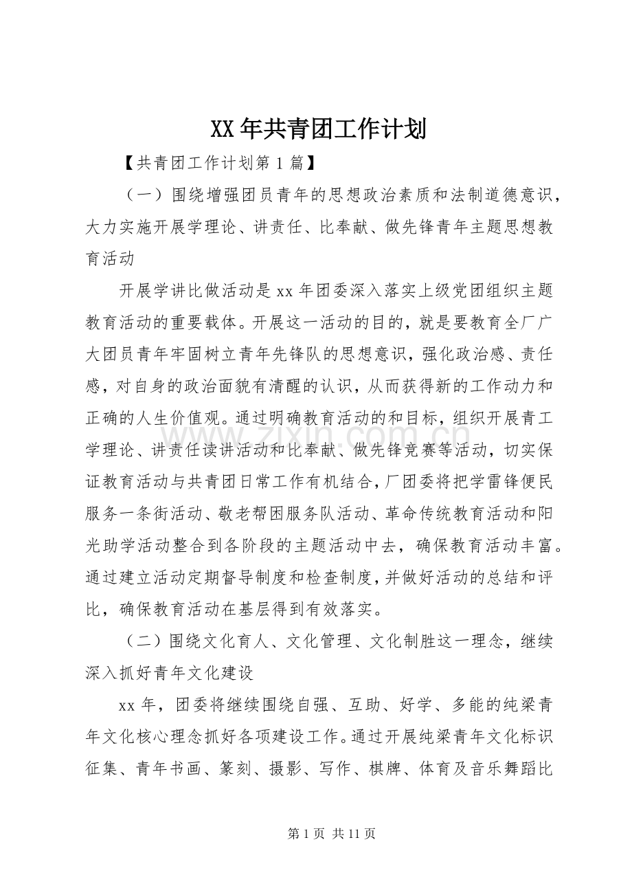 XX年共青团工作计划.docx_第1页