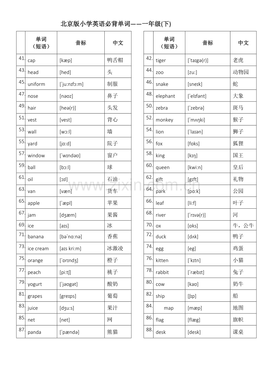 北京版小学英语1至6年级词汇(带音标)-英汉.doc_第2页