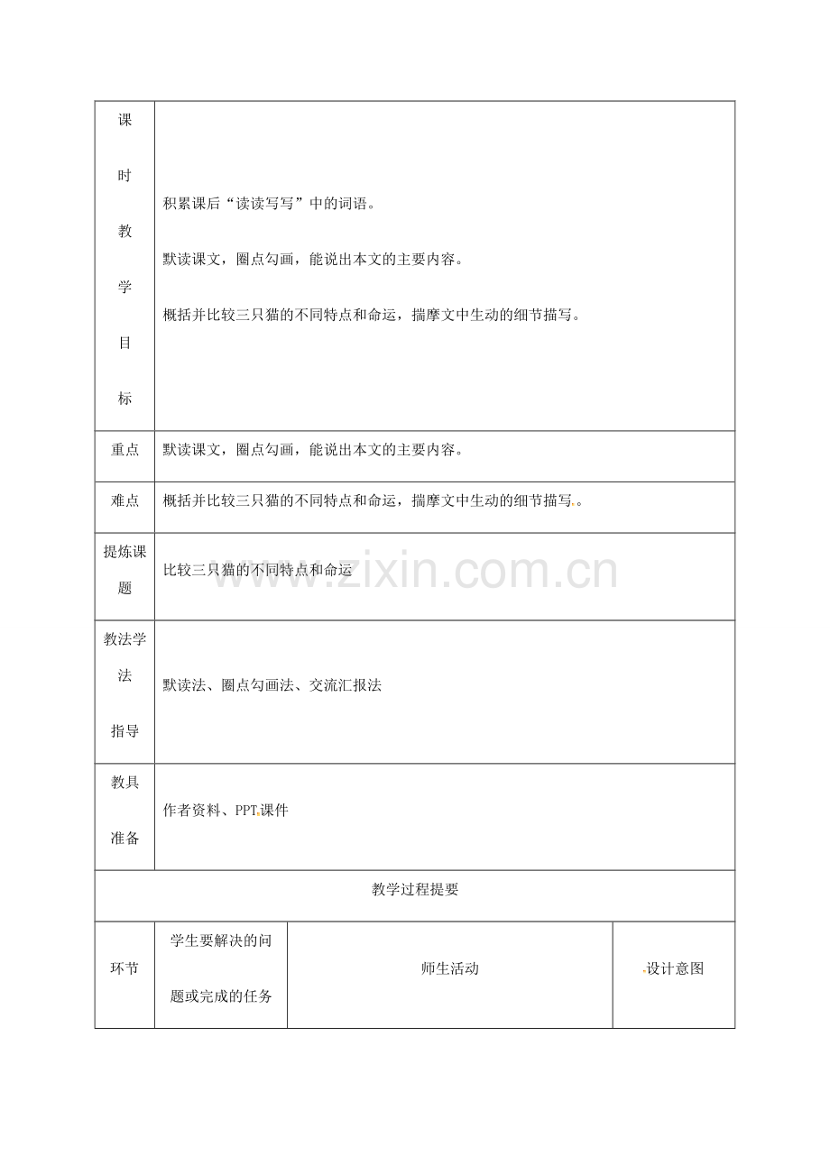 湖南省迎丰镇七年级语文上册 第五单元 16《猫》（第1课时）教案 新人教版-新人教版初中七年级上册语文教案.doc_第2页