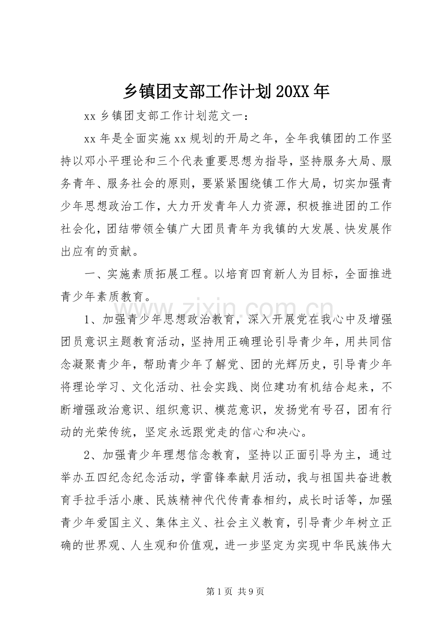 乡镇团支部工作计划20XX年.docx_第1页