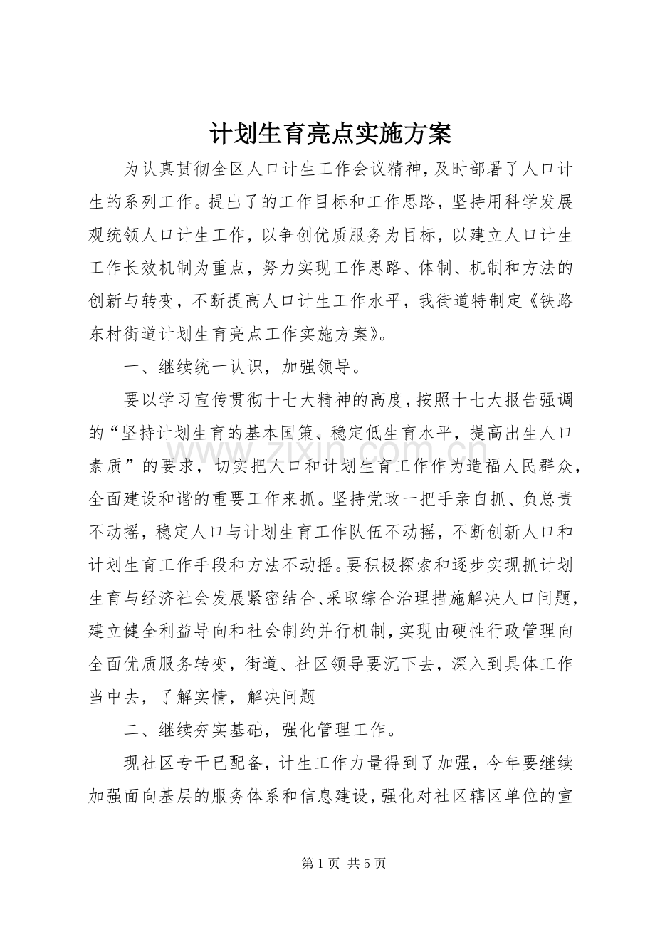 计划生育亮点实施方案.docx_第1页