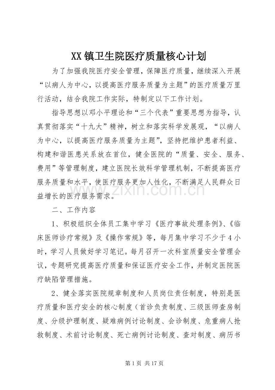 XX镇卫生院医疗质量核心计划.docx_第1页
