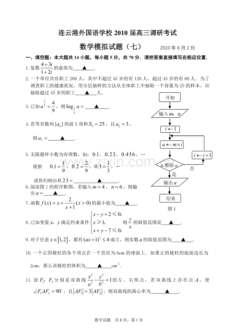 连云港外国语学校2010届高三调研考试最后一卷(数学).doc_第1页
