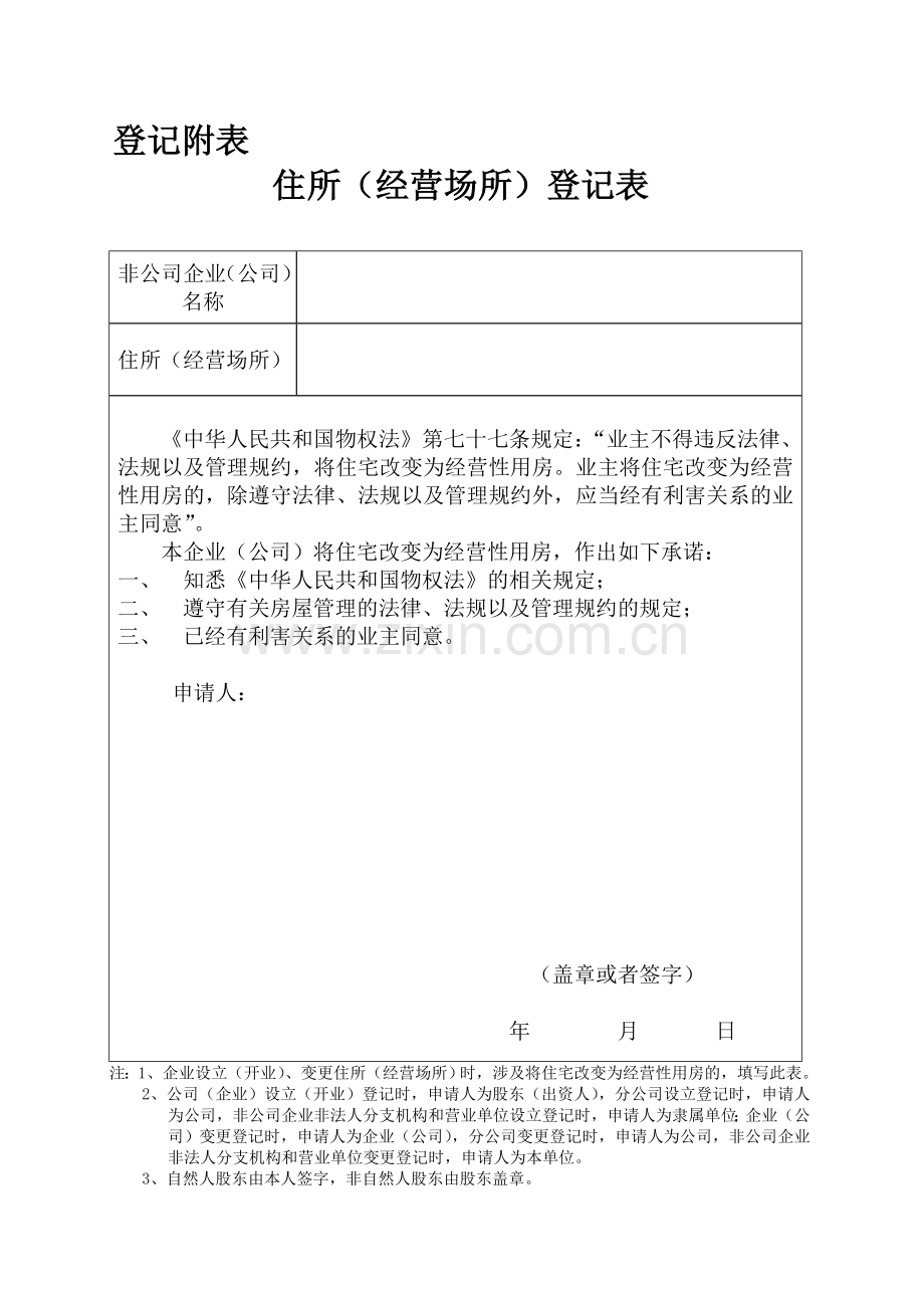 登记附表-住所（经营场所）登记表.doc_第1页