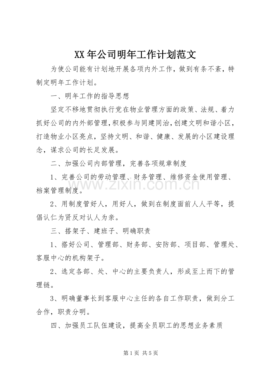 XX年公司明年工作计划范文.docx_第1页