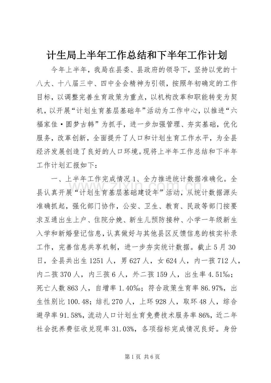 计生局上半年工作总结和下半年工作计划.docx_第1页