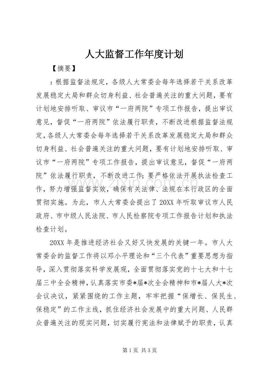 人大监督工作年度计划 .docx_第1页