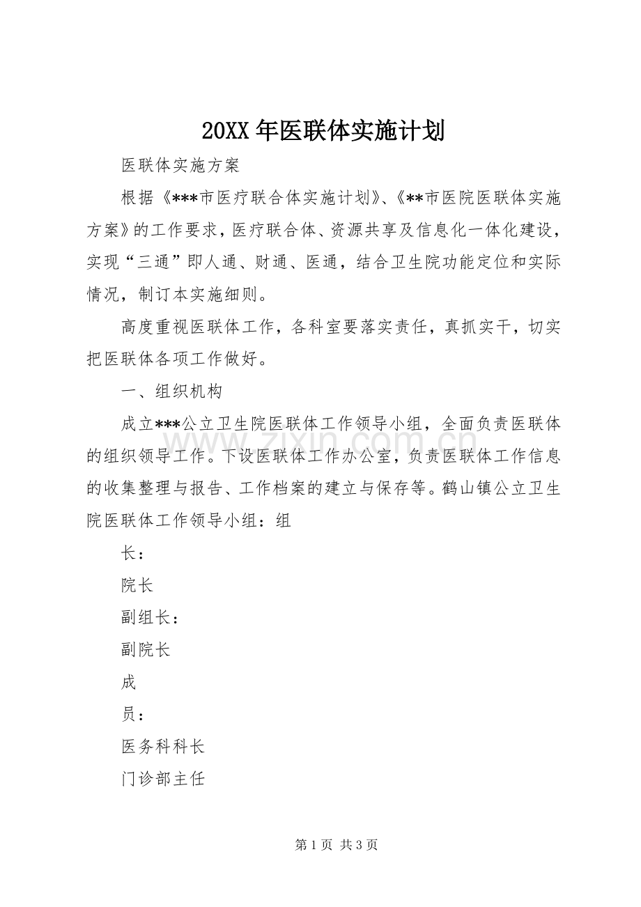 20XX年医联体实施计划 (3).docx_第1页