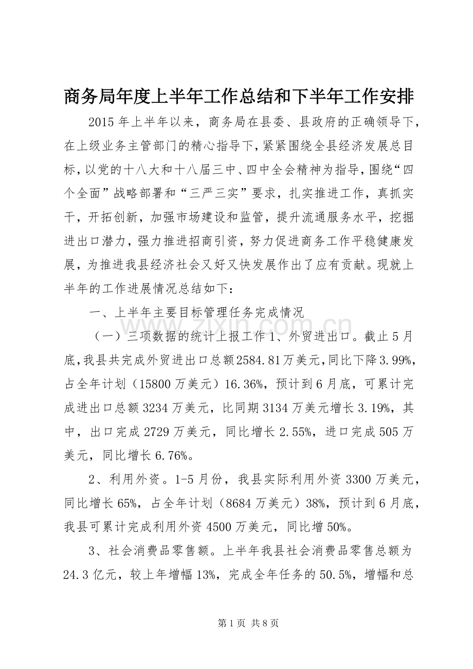 商务局年度上半年工作总结和下半年工作安排.docx_第1页