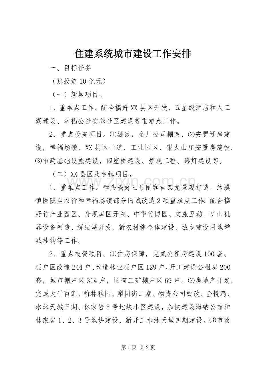 住建系统城市建设工作安排 .docx_第1页