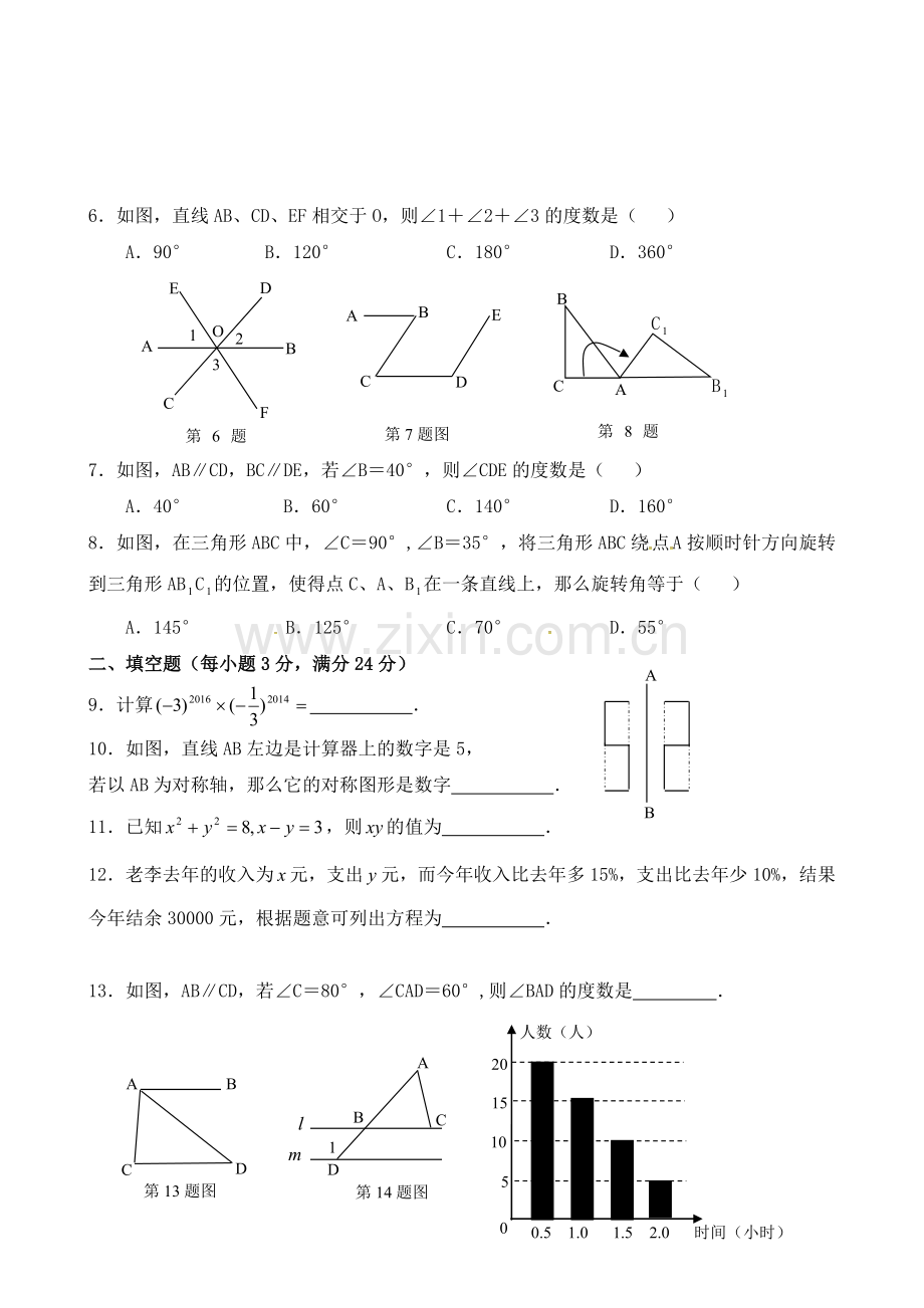 湘潭市2016年七年级下数学期末试卷及答案.doc_第2页