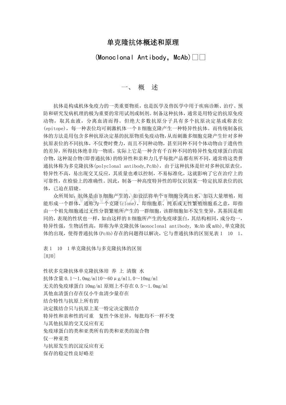 单克隆抗体概述和原理.doc_第1页