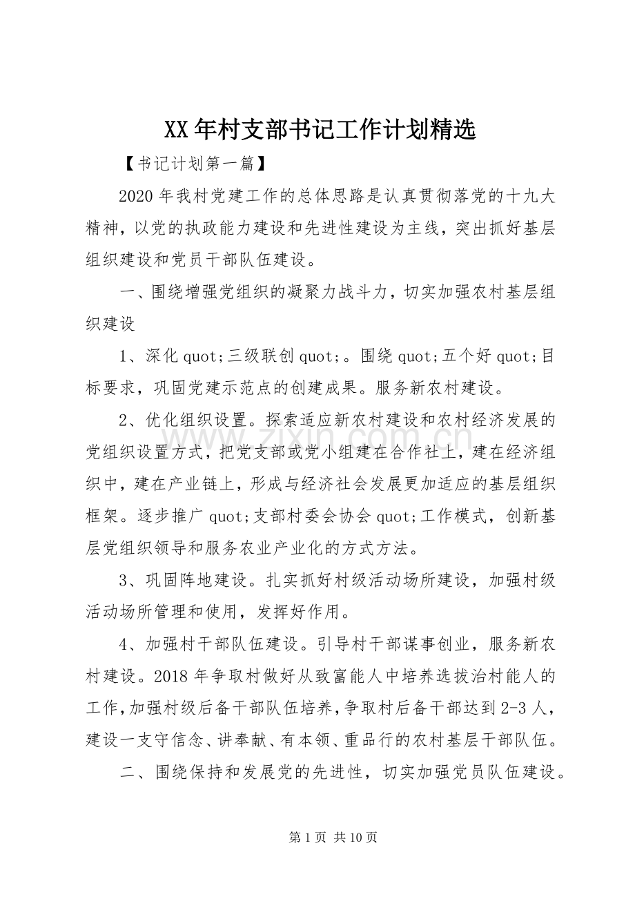 XX年村支部书记工作计划.docx_第1页