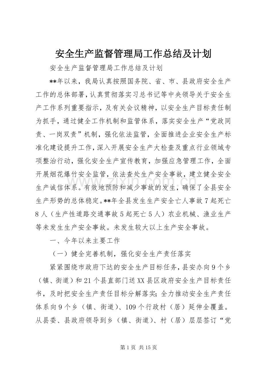 安全生产监督管理局工作总结及计划 .docx_第1页