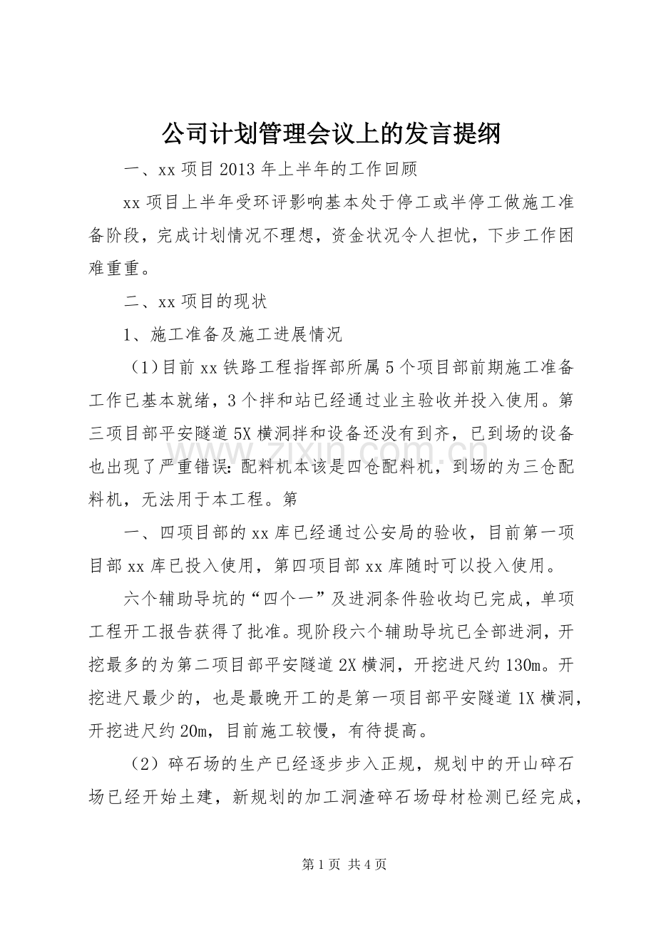 公司计划管理会议上的发言提纲.docx_第1页